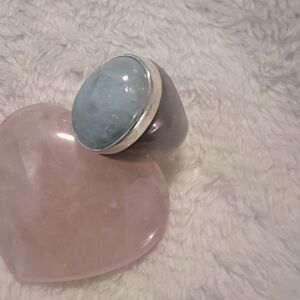 Natural Aquamarine & Chalcedony Agate GSJ Sterling Statement Ring